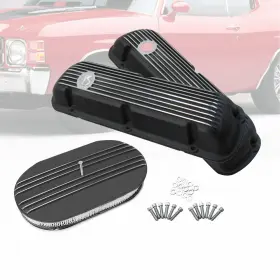 Ar37927 Amoracing Fit Sbf 260 351w 1964-73 Short Valve Covers And 15 Inch Half Finned Air Cleaner Black