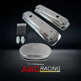 Ar37938 Amoracing Fits 1987-up Sbc 283 450 Alum Short Valve Covers And 12 Inch Oval Finned Air Cleaner