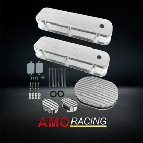 Ar37999 Amoracing Fit Bbc 65-95 Ball Milled Polished Tall Valve Covers And 12 Inch Air Cleaner& Breather