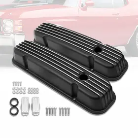 Ar38297 Amoracing Fits Pontiac 326 350 389 400 428 455 V8 1959-1979 Finned Tall Valve Covers Black