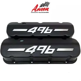 Ansen 655255018302 Big Block Chevy 496 Tall Valve Covers Raised Logo - Black- Usa