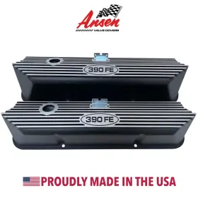 110-4065 Ansen Usa Ford 390 Fe Logo Tall Valve Covers - Black Die-cast Aluminum