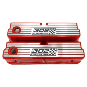 110-4084 Ansen Usa Ford 302 Windsor Red Tall Valve Covers - Wide Fin