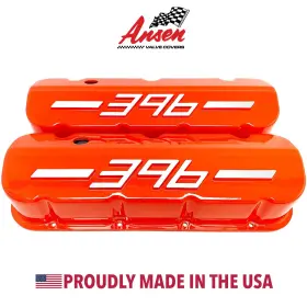 Ansen Usa 655255065412 Bbc Orange 396 Raised Logo Tall Valve Covers With Flag 13 Inch Air Kit