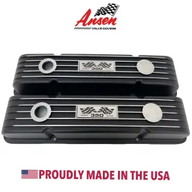 Ansen Usa 655255164351 Small Block Chevy 350 Flag Logo Black Valve Covers Classic Finned - Seconds