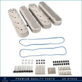 Aup1768360101s Aup Silver Ls Finned Cast Aluminum Valve Covers For Chevy Small Block Sb V8 293 325