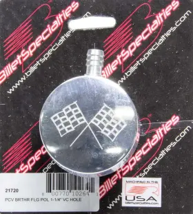 21720 Billet Specialties Polished Pcv Breather Cross-flags Logo