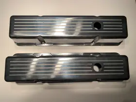 E41007c Bous Performance 1958-86 Chevy 327 350 383 Aluminum Ball Milled Valve Covers Tall Chrome