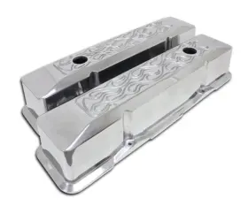 E41015c Bous Performance E41014c Small Block Chevy Tall Flame Aluminum Valve Covers Retro Chrome