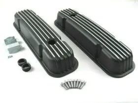 E41271bk Bous Performance Pontiac 350 400 455 Finned Tall Aluminum Valve Covers Black