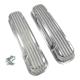 E41272p Bous Performance Pair Polished Finned Aluminum Tall Valve Covers Without Hole For Pontiac 350 389 400