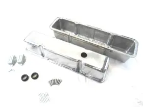 Wa6030-1 Bous Performance 1958-86 Sbc 350 Chevy Tall Aluminum Smooth Valve Cover With Hole Polished E41005p