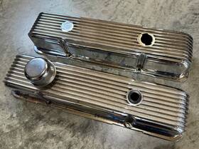 Cal Custom 283 327 305 350 400 Sbc Chrome Finned Aluminum Valve Covers 40-2300 Small Block Chevy