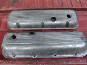 40-2100 Chevrolet Cal Custom Pair Of Vintage Big Blk Chevy Finned Aluminum Valve Covers -