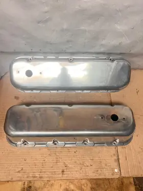 Pce314.1028.01 Chevrolet Chevy Bbc 454 Polished Aluminum Plain Valve Cover - Tall With Hole