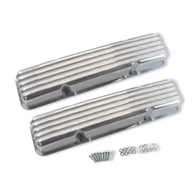 R25139 Demotor Performance Polished Alum Finned Short Valve Cover No Hole For Chevy Sbc 350 383 1958-1986