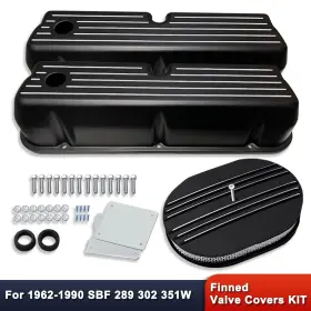 R25151 Demotor Performance For Ford Sbf 1962-1985 Black Tall Valve Covers &12 Inch Oval Half Finned Air Cleaner