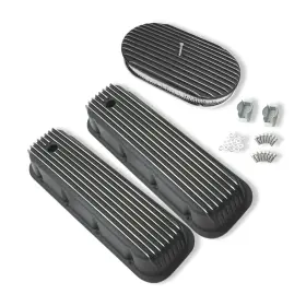 R25315 Demotor Performance Tall Black Valve Covers For 1965-95 Bbc And 15 Inch X 3 Oval Full Finned Air Cleaner