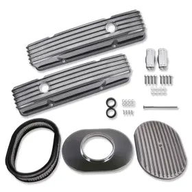 R27176 Demotor Performance For Sbc 1958-1986 Short Retro Polished Alum Finned Valve Cover And 12 Inch Air Cleaner