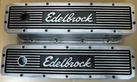 4280 Edelbrock Valve Cover Bb Chevy With Logo Polished Tall Finned No Hdw Pair