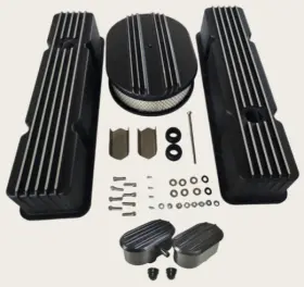 Esp-voa-041-394356 Espeedpro21 For Sbc Chevy 327 350 58-86 Black Short Valve Cover And 12 Inch Air Cleaner Breather