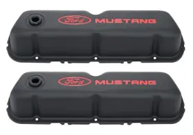 302-101 Ford Black Steel Valve Cover Set With Mustang Logo