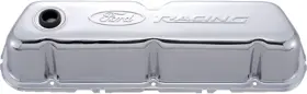 Frd302-070 Ford Valve Cover Stock Height Baffled Breather Hole Racing Logo Steel Pair