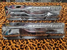 C6oz-6a582-c Ford Motor Sport Og Mustang Cougar 390/428 Chrome Powered By Valve Covers