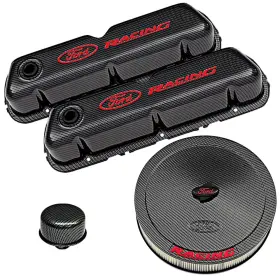Ford Performance 756122240007 Engine Dress-up Kit Carbon Style/ Red With Tall Valve Covers