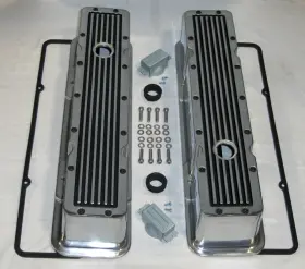 6158-7484 Gearhead 1958-86 Small Block Chevy Aluminum And Black Retro Finned Valve Covers Used