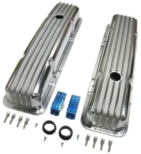 6186-vc Gearhead Sbc Finned Polished Aluminum Valve Covers Short Sb Chevy 327 350 383 400 Retro