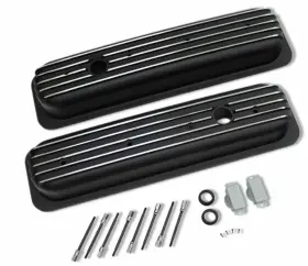 E41022bk Gearhead Chevy 305 350 Center Bolt Vortec Short Aluminum Finned Valve Cover Black