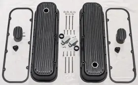 Gh6280bk Gearhead Enterprises 65-95 Chevy Bbc 396 427 454 502 Finned Black Valve Covers Breather Pcv Gaskets