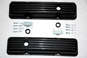 S6181bk Gearhead Enterprises Retro Finned Black Aluminum Tall Valve Covers 1958-86 Sbc Chevy 305 327 350 400