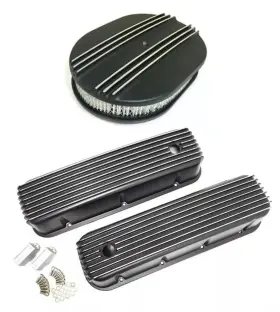 Gh911blk Gearhead Big Block Chevy Black Aluminum Tall Finned Valve Covers 12 Inch Air Cleaner Kit Bbc
