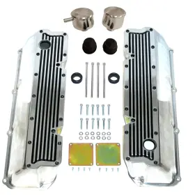 Pce314108805 Gearhead For Ford 351c 351m 400m Polished Finned Black High Lights Tall Valve Cover Set