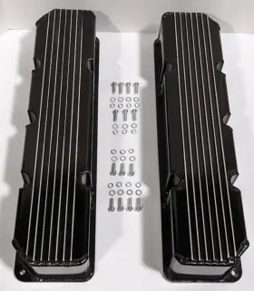 1406blk Gh 1976-87 Jeep Amc Black Fabricated Aluminum Finned Valve Covers V8 304 360 390