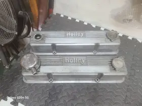 140-50b Holley Vintage Finned Aluminum Sbc Chevy Valve Covers Oil Caps Breather