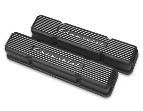 241-108 Holley Gm Licensed Vintage Series Sbc Valve Covers Satin Black Machined