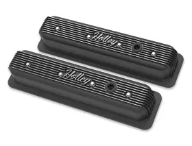 241-247 Holley Finned Valve Covers - Satin Black Machined Finish