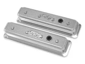 241-248 Holley Finned Valve Cover Polished Emissions Hole For Small Block Chevy Engines