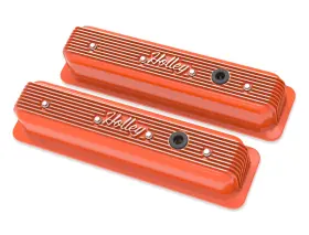 241-249 Holley Vintage Finned Valve Cover - Inch Script- Sbc Center Bolt