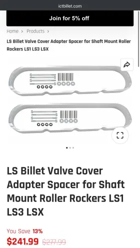 551914 Ict Billet Ls Valve Cover Adapters Spacers 1.25 Inch