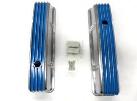 Bp206bl Kmj Performance Sbc 350 58-86 Blue Aluminum Finned Short Valve Cover