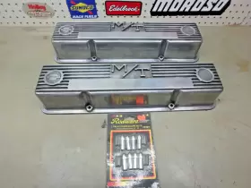 3276000 M/t Vintage Mickey Thompson Polished Sbc Aluminum Valve Covers Finned