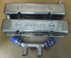 68385 Moroso Sb Chevy Aluminum Tall Valve Covers With Crossover Breather Tube And Hdw