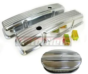 Pv206 Motornets Chevy Sbc Polished Aluminum Fin Valve Covers 12 Inch Air Filter Dressup Kit Nostalgic