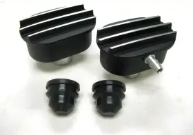 6100fpblk Otft Black Aluminum Finned Oval Air Pcv Breather Combo Valve Cover Nostalgia Set Of 2