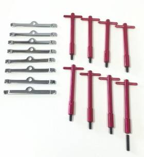 Pirate Mfg Ss6010-8k Red Anodized Aluminum V8 Valve Cover T-bar With Chrome Spreaders Set Of 8