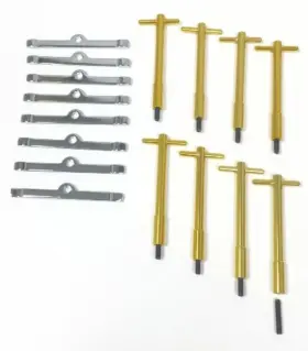 Ss6017-8k Pirate Mfg Gold Anodized Aluminum V8 Valve Cover T-bar With Chrome Spreaders Set Of 8 Ss6017-8k Pirate Mfg Gold Anodized Aluminum V8 Valve Cover T-bar With Chrome Spreaders Set Of 8
